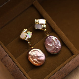 Buddha Gift 925 Sterling Silver Posts Copper Plated Gold Natural Baroque Pearl Healing Drop Earrings