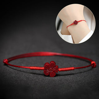 Buddha Gift Handmade Plum Blossom Four Leaf Clover PiXiu Lotus Koi Fish Cinnabar Blessing Braid Bracelet
