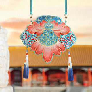 Buddha Gift Luck Embroidery Lotus Koi Fish Rabbit Flower Hanfu Bag Crossbody Bag Shoulder Bag