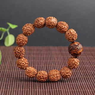 Buddha Gift Tibet Rudraksha Bodhi Seed PiXiu Copper Coin Wealth Luck Bracelet