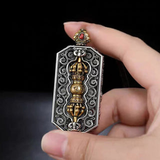 Buddha Gift Tibetan Om Mani Padme Hum Carved Dorje Vajra Rotatable Lotus Pattern Purity Rope Necklace Pendant