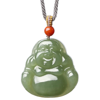 Buddha Gift Laughing Buddha Hetian Jade Abundance Necklace String Pendant