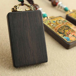 Buddha Gift Tibet God of Wealth Thangka Ebony Peace Necklace Pendant