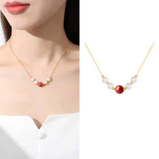 Buddha Gift 925 Sterling Silver Pearl Cinnabar Sincerity Healing Bead Chain Necklace Pendant