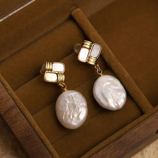 Buddha Gift 925 Sterling Silver Posts Copper Plated Gold Natural Baroque Pearl Healing Drop Earrings