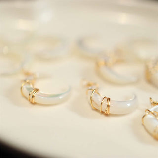 Buddha Gift Natural Tridacna Stone Crescent Moon Blessing Necklace Pendant