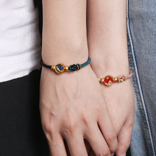 Buddha Gift Handmade Mountain and Sea Engraved Luck Two-Color String Couple Bracelet