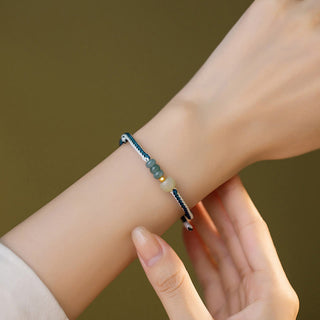 Buddha Gift 925 Sterling Silver Hetian Jade Bead Abundance Braided Rope Bracelet