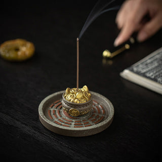 Buddha Gift Small Treasure Bowl Lucky Bag Bagua Tray Healing Ceramic Stick Incense Burner Decoration