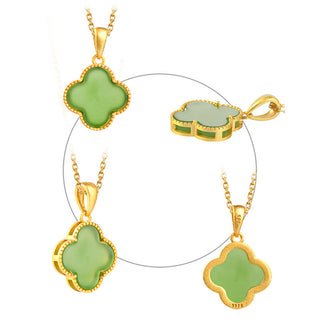 Buddha Gift 925 Sterling Silver Natural Hetian Jade Luck Four Leaf Clover Necklace Pendant