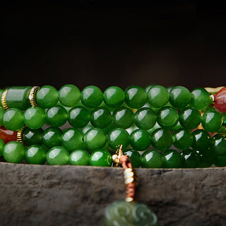 Buddha Gift 108 Mala Beads Cyan Jade Red Agate Laughing Buddha Luck Bracelet