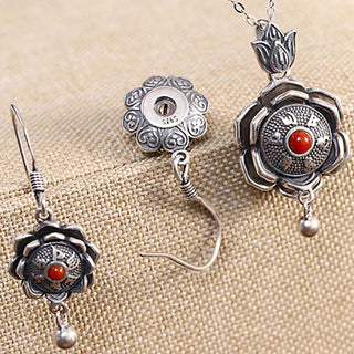 Buddha Gift 925 Sterling Silver Om Mani Padme Hum Lotus Peace Necklace Pendant Earrings