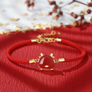 Buddha Gift 925 Sterling Silver Year of the Dragon Natural Hetian Jade Red Agate Cute Dragon Protection Success Bracelet Necklace Pendant Earrings