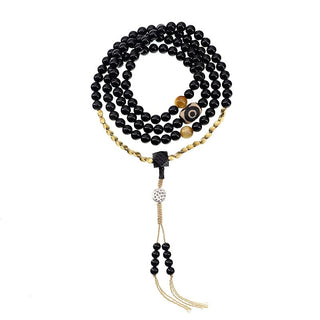 Buddha Gift Tibetan 108 Mala Beads Black Onyx Three-eyed Dzi Beads Protection Bracelet