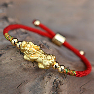 Buddha Gift 24K Gold-Plated PiXiu Luck Red String Bracelet