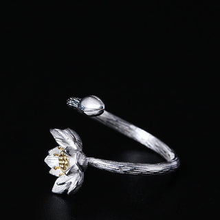 Buddha Gift 925 Sterling Silver Lotus Flower Blessing Ring