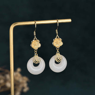 Buddha Gift FengShui White Jade Blessing Drop Earrings