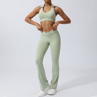 Buddha Gift 2Pcs Workout Sleeveless Backless Top Shorts Flared Pants Sports Fitness Yoga Outfit Set