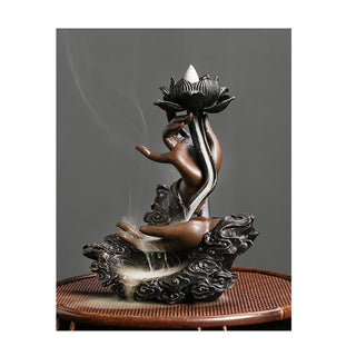 Buddha Gift Lotus Buddha Hand Auspicious Clouds Pattern Meditation Resin Backflow Incense Burner