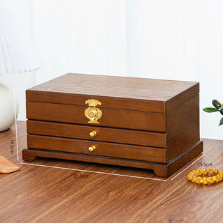 Buddha Gift Retro Wooden Jewelry Box Three-Layer Jewelry Storage Box