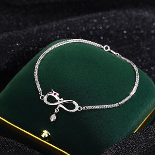 Buddha Gift Year Of The Dragon 999 Sterling Silver Zircon Endless Knot Tail Charm Luck Protection Bracelet
