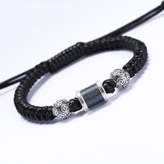 Buddha Gift 999 Sterling Silver Copper Coin Bead Copper Balance Braided String Bracelet