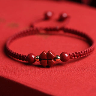 Buddha Gift Four Leaf Clover Five-petal Flower Cinnabar Blessing Red String Bracelet