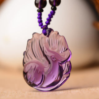 Buddha Gift Natural Amethyst White Crystal Citrine Nine Tailed Fox Luck Necklace Pendant