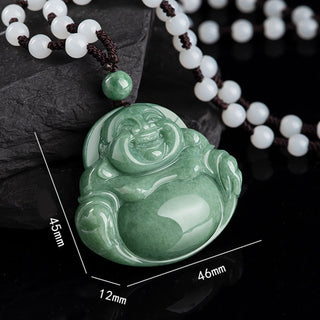 Buddha Gift Laughing Buddha Cyan Jade Harmony Necklace String Bead Pendant