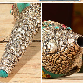 Buddha Gift Tibetan Handmade Engraved Shankha Double Dorje Buddha Conch Shell Wealth Positive Decoration