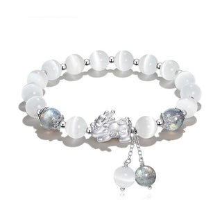Buddha Gift Natural Cat's Eye Moonstone Strawberry Quartz PiXiu Support Bracelet