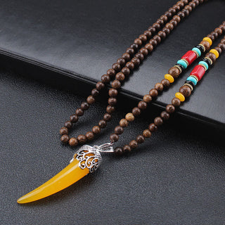 Buddha Gift Wenge Wood Turquoise Stone Horn Style Protection Meditation Necklace Pendant