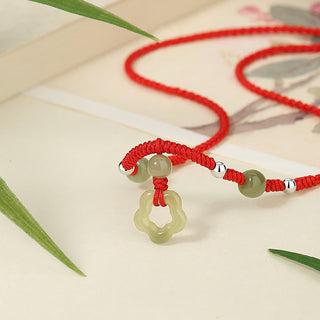 Buddha Gift 925 Sterling Silver Natural Hetian Cyan Jade Flower Pentagram Luck Red Rope Necklace Pendant Bracelet Set
