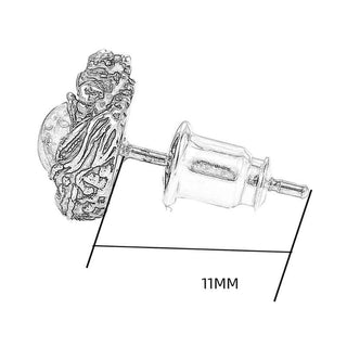 Buddha Gift 925 Sterling Silver Natural Amber Dragon Success Protection Stud Earring