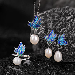Buddha Gift 925 Sterling Silver Pearl Butterfly Healing Necklace Pendant Earrings Ring