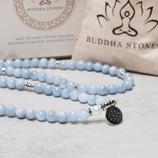 Buddha Gift 108 Mala Beads Aquamarine Healing Bracelet
