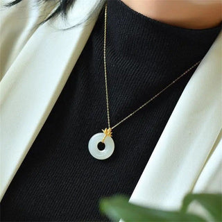 Buddha Gift White Jade Lotus Harmony Necklace Pendant