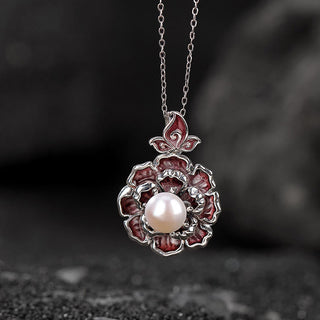 Buddha Gift 999 Sterling Silver Peony Flower Pearl Healing Necklace Pendant