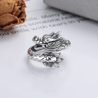 Buddha Gift 925 Sterling Silver Year Of The Dragon Luck Strength Adjustable Metal Ring