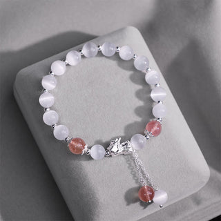 Buddha Gift Natural Cat's Eye Moonstone Strawberry Quartz PiXiu Support Bracelet