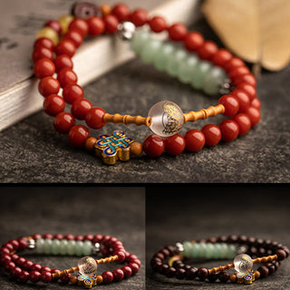Buddha Gift Chinese Zodiac Natal Buddha Red Agate Small Leaf Red Sandalwood Cinnabar Amulet Blessing Double Wrap Bracelet