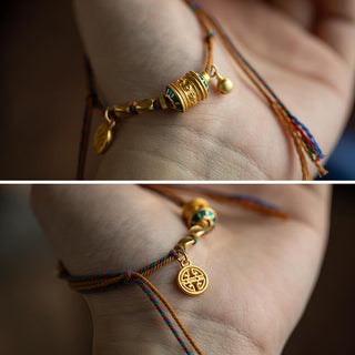 Buddha Gift Tibetan Handmade Om Mani Padme Hum Prayer Wheel Protection Strength String Bracelet