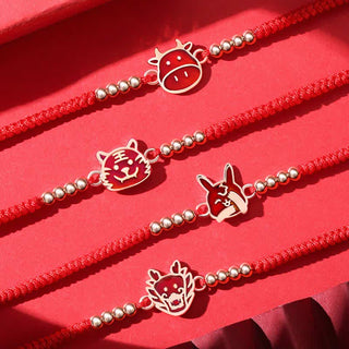 Buddha Gift 925 Sterling Silver Chinese Zodiac Luck Faith Discolor Red String Bracelet