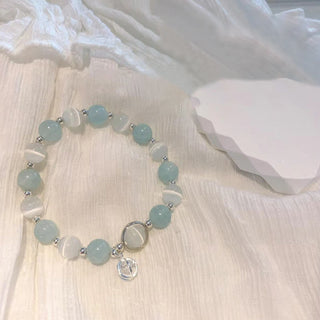 Buddha Gift 925 Sterling Silver Cat's Eye Aquamarine Support Charm Bracelet
