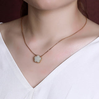 Buddha Gift 925 Sterling Silver Plated Gold Natural Hetian Jade Flower Luck Necklace Pendant Ring Set