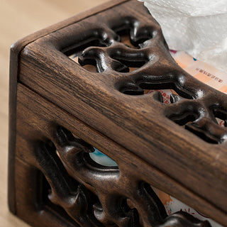 Buddha Gift Retro Wooden Tissue Box Engraved Wooden Tissue Holder Wipes Boxes Decoration