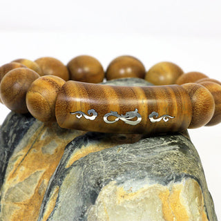 Buddha Gift 999 Sterling Silver Green Sandalwood Om Mani Padme Hum Dragon Phoenix Dharmachakra Inlaid Peace Bracelet