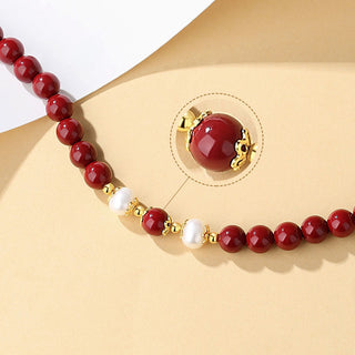Buddha Gift 925 Sterling Silver Natural Cinnabar Pearl Blessing Necklace Pendant Bracelet Earrings Jewelry Set
