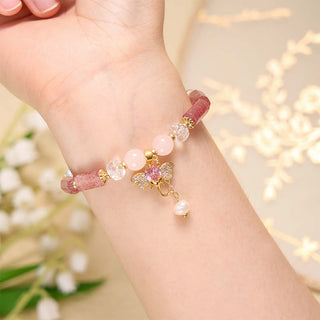 Buddha Gift Amethyst Green Aventurine Strawberry Quartz Positive Elephant Charm Bracelet