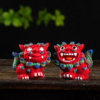 Buddha Gift Small Pair of Lion Fu Foo Dogs Ward Off Evil Protection Home Resin Decoration